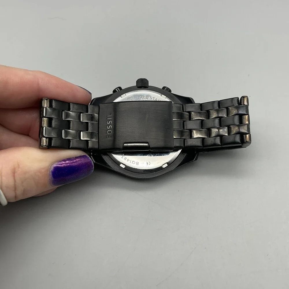 Fossil BQ1483 Mens Watch 42mm Black Stainless Chronograph Date New Battery 7